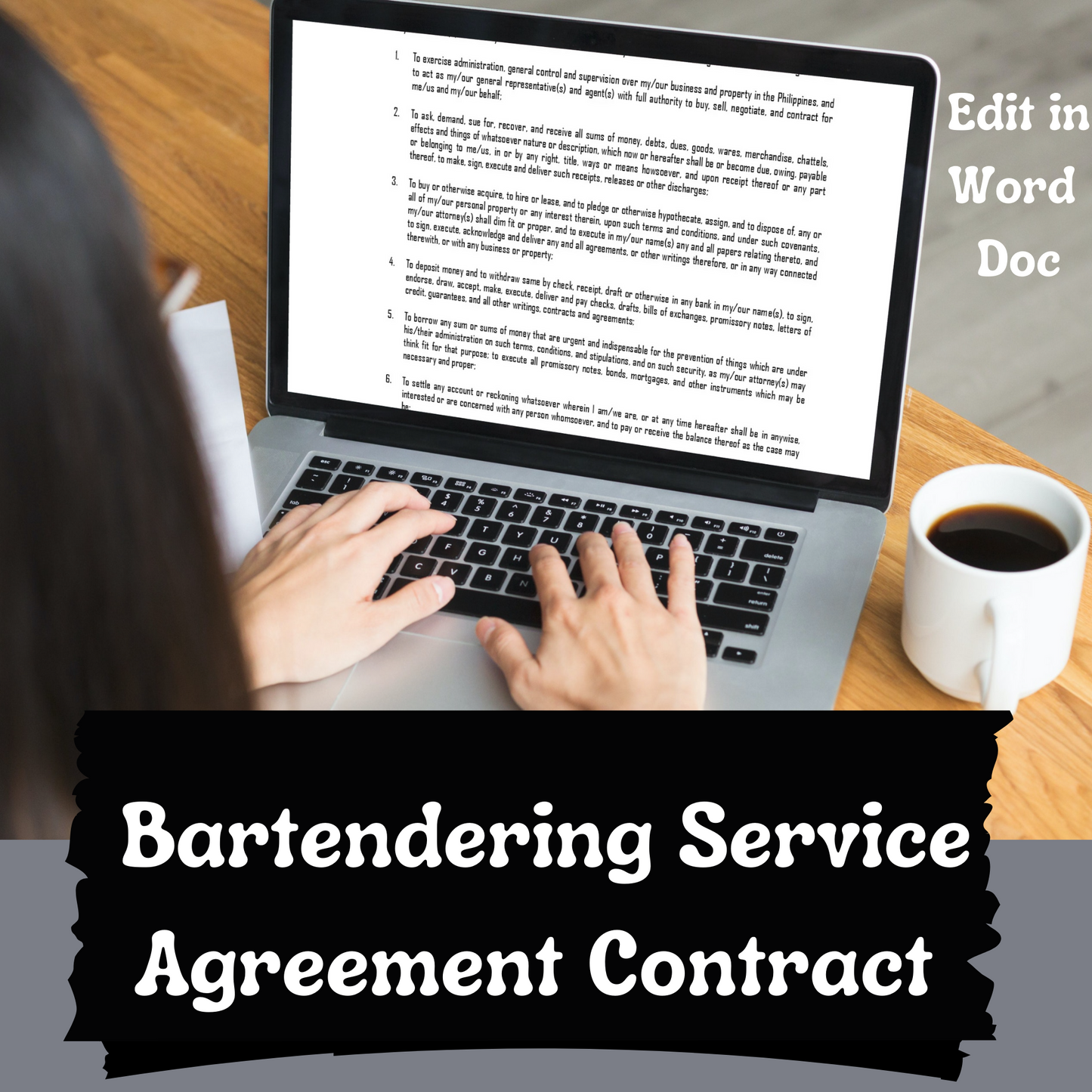 Bartender Service Agreement Contract Template | Simple Self-Editable Attorney Contract | Easy to Use - Drafted by an Attorney |
