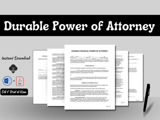 Durable Power of Attorney for Finances | Editable Template in Word Doc | Easy to Use - Drafted by an Attorney |