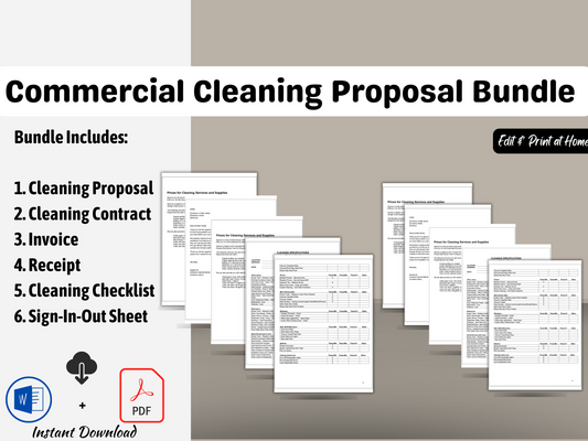 Bundle - Commercial Cleaning Proposal | Cleaning Contract | Cleaning Invoice | Receipt | Checklist | Office Cleaning Template | Word & PDF |