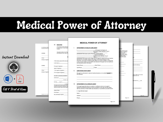 Medical Power of Attorney Template | Edit in Word | MPOA Form | Easy to use - Contract Power of Attorney (POA) | Legal Custom PDF Download |  Easy to Use - Drafted by an Attorney |