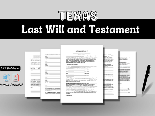 Texas Last Will and Testament | Editable in Word Document | Printable Legal PDF | Customizable Downloads Form | DIY Attorney Sample Template | Easy to Use - Drafted by an Attorney |