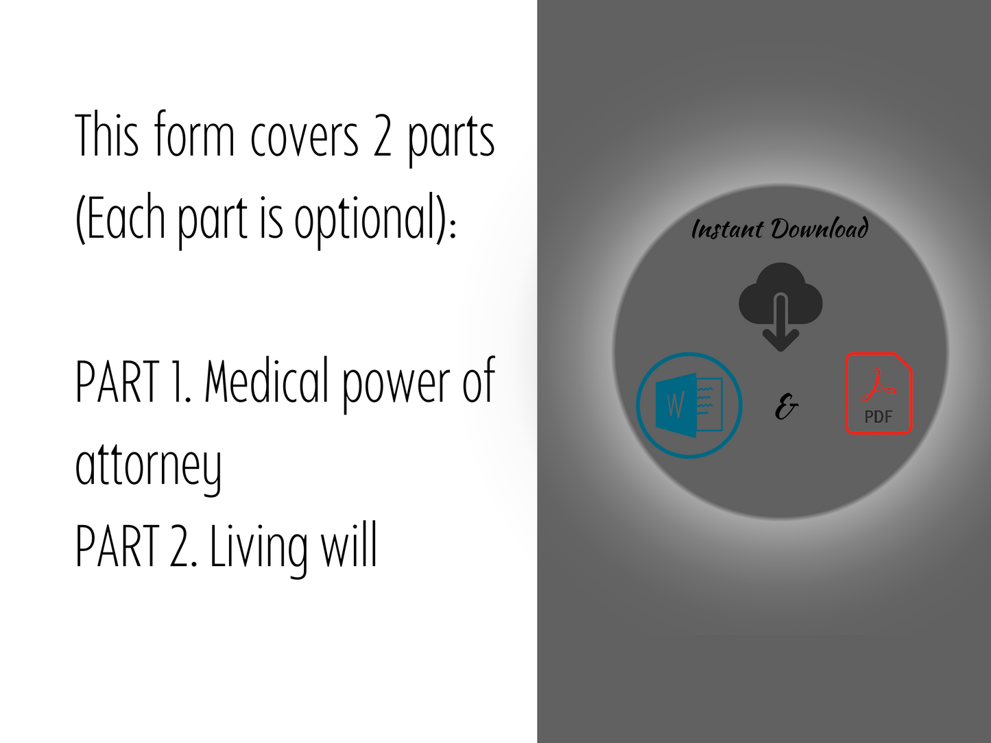 Advance Directive Form (Medical POA + Living Will) | Editable in Word and PDF Template | Legal Customized Downloads | Easy to Use - Drafted by an Attorney |